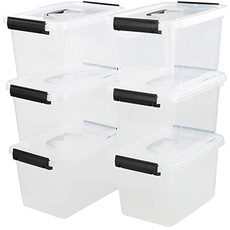 Qqbine 6 L Plastic Storage Box with Lids and Handles, Packs of 6