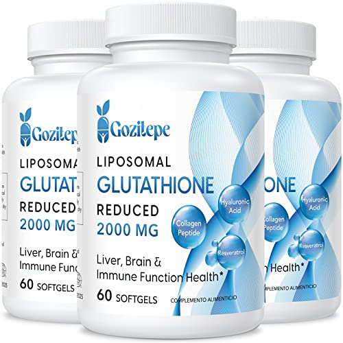 Liposomal Glutatión Reducido 2000 mg por porción | Suplemento de Glutatión con ácido Hialurónico + Péptido de Colágeno + Resveratrol para un Poderoso Antioxidante