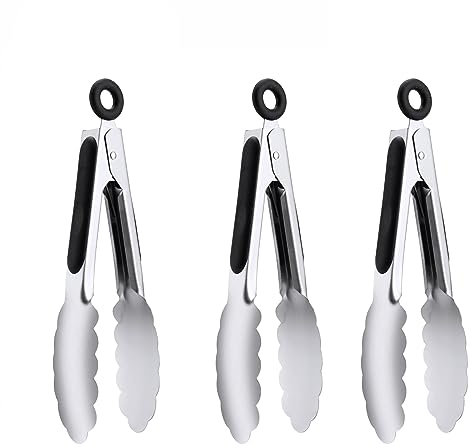 Set di 3 pinze da cucina piccole da 7, pinze per ghiaccio in acciaio inossidabile, pinze per alimenti, mini pinze da portata per antipasti, insalata, buffet (7, 3 pezzi)