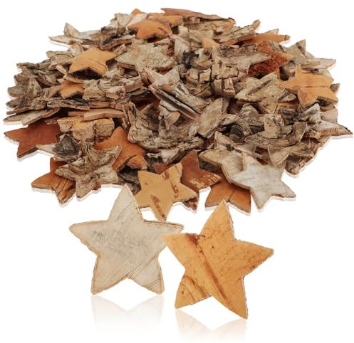 com-four® 100-teiliges Streudeko-Set Sterne - Konfetti für Hochzeit & Party aus Birkenholz - Zubehör für DIY-Projekte - Naturholzscheibchen zum Basteln (100x Stern Birkenrinde)