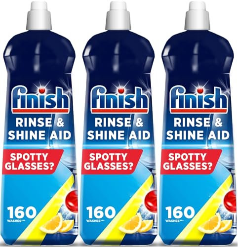 Finish | Finish Dishwasher Rinse & Shine Aid | Lemon | Pack of 3 | 800ml Each | For Drier Glasses and Spot Prevention