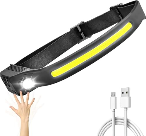 UYGTHI LED Head Torch, USB Rechargeable LED Headlamp Sensor Headligh with 5 Modes Hands-Free Flashlight for Kids Adults for Camping,Running,Fishing,Cycling (1)