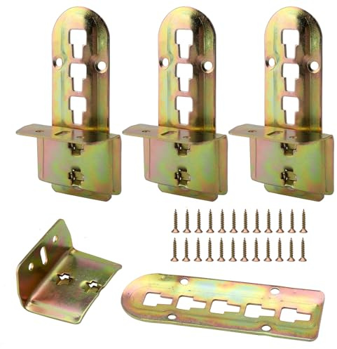 ZMDMAH Juego de 4 conectores de cama con 4 niveles de retención, altura ajustable con 24 tornillos, conector para colchón para vigas centrales y somieres, metal, altura: 140 mm