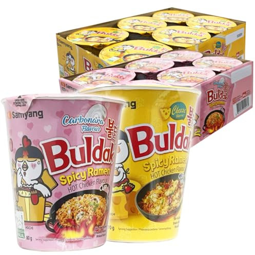 Samyang Hot Chicken Flavour Buldak Cup HALAL (12 Cups Assorted - Carbonara & Cheese)