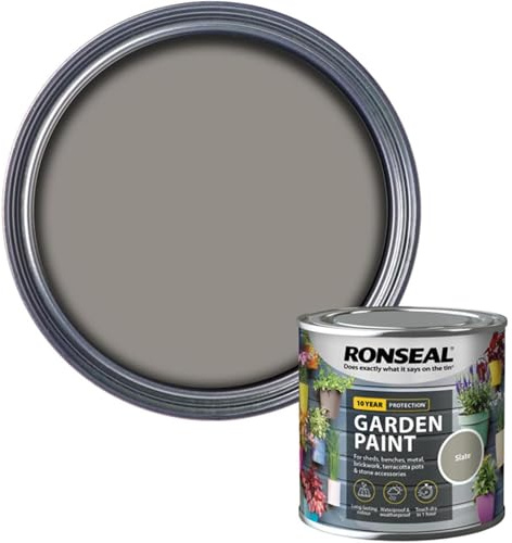 AOC24 Garden Fence Paint 250ml – Multi-Surface Exterior Paint for Wood, Brick, Metal, Stone & Terracotta – Waterproof, Resists Fading, Matt Finish for Sheds, Fences, Garden Furniture Paint Slate