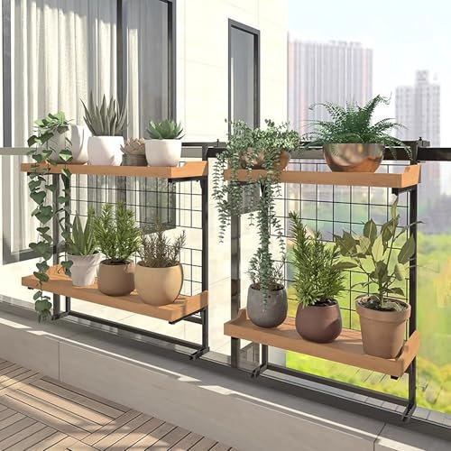 MARIYCH Portavasi sospeso a 2 livelli, portavasi da balcone con ganci regolabili, set di 2 mensole sospese in metallo per piante, per patio, veranda e recinzione.