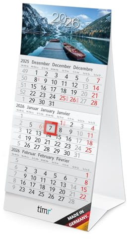 Timr calendario da tavolo 2026 piccolo da appoggio - calendario 3 mesi con cursore - calendario per scrivania - motivo montagne I tr360