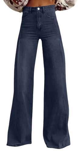 Jeans da donna a gamba larga, a vita alta, pantaloni palazzo, da donna, eleganti, grandi, in denim, oversize, Y2K, effetto jeans, elasticizzati, per il tempo libero, per l'ufficio