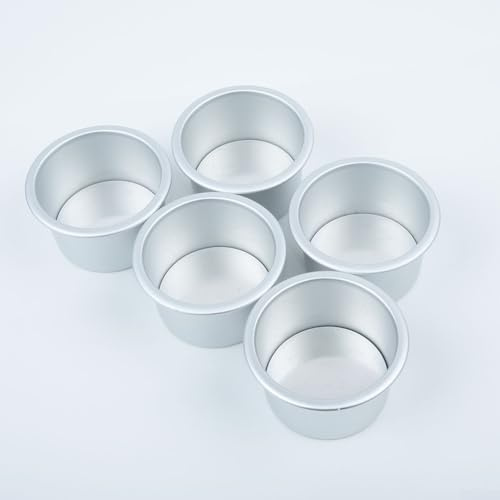 babominimer Juego de 5 mini moldes para hornear pasteles de aleación de aluminio de 2.5 pulgadas con parte inferior extraíble, no anodizados, compatibles con transferencia de calor uniforme