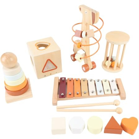 SUNGOOYUE Ensemble de Musique à Percussion en Bois, Jouet d'éducation Précoce pour Enfants, Kit d'instruments de Musique pour Bébés avec Bois de qualité Supérieure, Design Accrocheur, Matériau