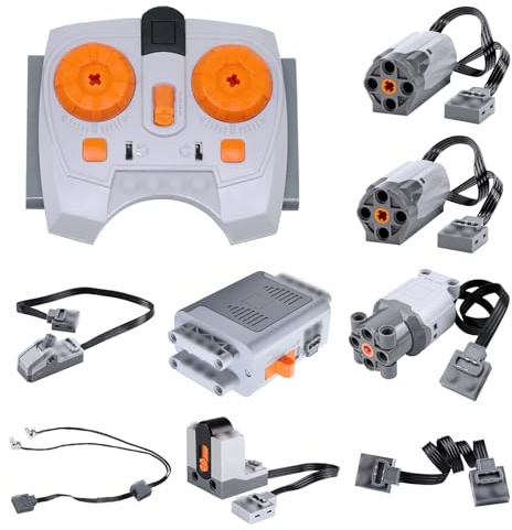 Motor Power Function Kit Binghe Set di 9 Motore Elettrico Giocattolo con M/L Motor, Telecomando 2,4G, Scatola della Batteria, Cavo di Estensione, Cavo luminoso a LED, 2,4G Ricevitore con molti modelli