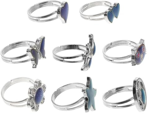 TEHAUX Anillos Termocrómicos Ajustables de Animales para Chicas Adolescentes, Tamaño Ajustable, Cambio de Color Según Temperatura Corporal, Ideales para Juegos y Disfraces, Pack de 8 Piezas Variadas