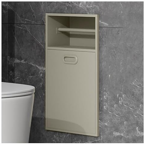 Estante empotrado de nicho de baño montado en la pared con estante de acero inoxidable y cubo de basura, no requiere azulejos, solución de almacenamiento moderna para decoración del hogar