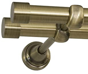 ROLLMAXXX Gardinenstange 160 cm 2-läufig Ø19 mm – Vorhangstange aus Metall Messing Design – Set inkl. Wandhalterungen & Endstücke – Alternative zur Gardinenschiene – Messing - Rullo