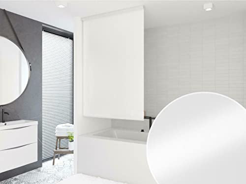 KSHANDEL24 MAßANFERTIGUNG HALB-Kassetten DUSCHROLLO Modell Uni Weiss! DUSCHVORHANG LÄNGE UND BREITE NACH Wunsch! (bis 100 cm, bis 240 cm)