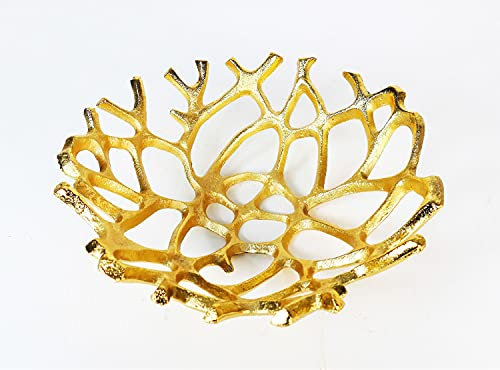Aluminium Schale 'Carina' (Größe: M) in Gold rund Tischdekoration Hochzeitdekoration Artra Dekoschüssel Deko Dekoration Koralle Dekoschale Obstschale Essen Snacks Süßigkeiten Esszimmer, Wohnzimmer