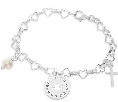 Taufarmband 925 Silber Mädchen Taube Armband mit Kreuz zur Taufe mit Gravur Geschenk für Baby und Kinder Babyarmband Patenkind | HANDMADE IN GERMANY