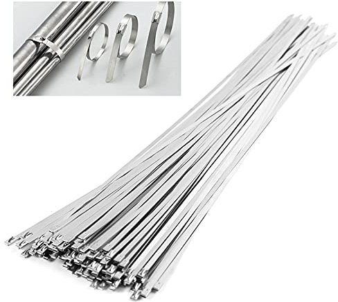 MaxAwe 100Stk Edelstahl Kabelbinder 500 x 4,6 mm, Metall Kabelbinder Selbstsichernde, Abnehmbar Rostfrei Stahlband, Mehrzweck Metalkabelbinder für Hitzeschutzband Gartenpflege