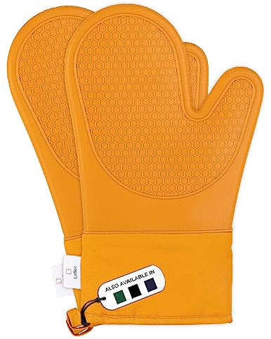 Silicone Oven Gloves Heat Resistant by Laffair - Orange Oven Gloves Silicone Oven Mitts Heat Resistant - Premium Non-Slip Design Kitchen Gloves