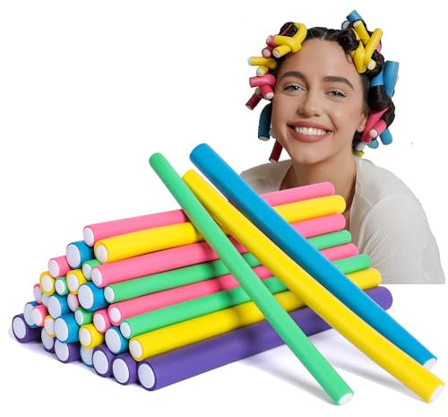 xnicx Bigodini per Capelli,35 Pezzi 24cm Lungo Flessibili Arricciacapelli Senza Calore,Bigodino per Capelli Corti,Bigodino Lungo per Boccoli,Bigodini Morbidi per Dormire per Capelli Medi Lunghi