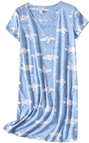 Chemise de Nuit Femme Manches Courtes Robe de Nuit Grande Taille Casual Vêtements de Nuit en Coton Doux T Shirt de Nuit Col Rond Ample Pyjamas Nuisett Chemises Nuit Femme