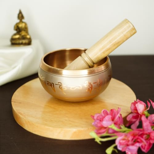 Ekhasa 100 % ren brons handgjord tibetansk meditation sjungskål (3,5 tum) | autentiskt ljudskål meditationsset för djupt om-ljud | tibetanska ljudläkande skålar är perfekta andliga, yogapresenter