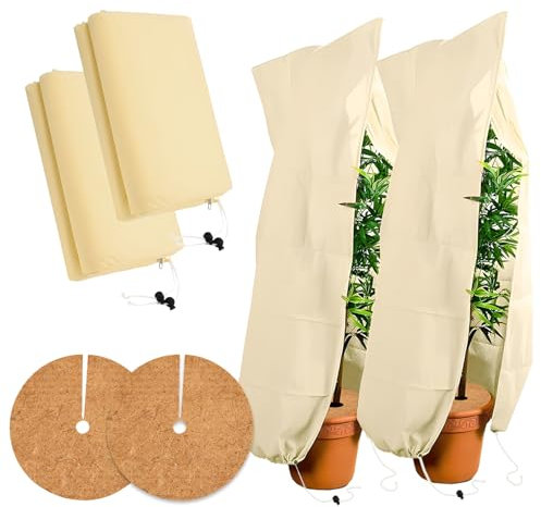 PRZRAO 2 Stück Winterschutz für Pflanzen Groß 80 x 120 cm Pflanzenschutz Winter Atmungsaktiv Wiederverwendbar Pflanzen Frostschutz mit Reißverschluss für Baum Palmen Balkonpflanzen Zelt