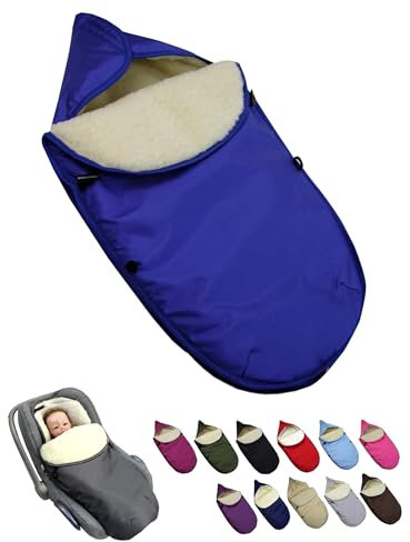 BambiniWelt Winterfußsack für Babyschale & Kinderautositz – universal für 3- & 5-Punkt-Gurtsysteme – Gruppe 0+ – Lammwolle, waschbar – warm & bequem für unterwegs, Farbe: blau