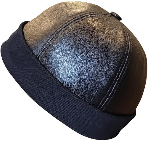 ATLI TACTICAL Leather Skull Caps for Men - Beanie Hats - Beret Hat - Sheepskin Leather Docker Hat - Skull Cap Beanie Hats for Casual Skater Street Wear Fisherman Ski Cycling Running Sailor Hunting