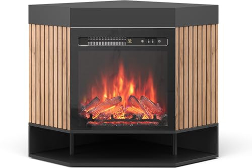 Vicco Caminetto elettrico Lynea, Nero, 100 cm con effetto fiamma realistico e riscaldatore da 1800W, installabile a parete con telecomando e temperatura regolabile