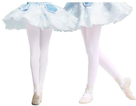 Durio Ballettstrumpfhose Mädchen Strumpfhose Baby Elastisch Tanzstrumpfhose Anti-Rutsch Weiß und Weiß 9-14 Jahre
