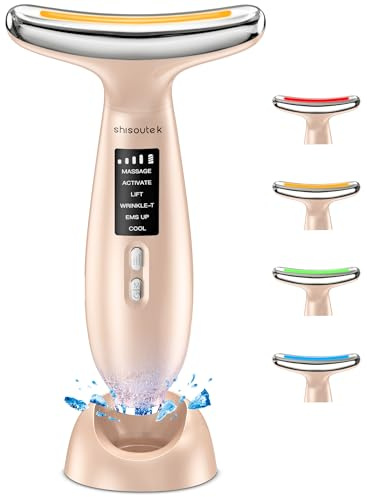 Massaggiatore Viso Lifting Elettrico Antirughe: Dispositivo di Bellezza a 5℃ del Freddo e 45℃ Terapia del Caldo - Face Massager con 6 Modi 4 LED - EMS Lifting Gua Sha Massaggio Rassodante Collo Viso