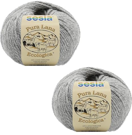 2 Gomitoli Lana Ecologica Sesia, 50% Lana 50% Alpaca 100 g/170 m, ferri 5-5.5, uncinetto 4-5 (Grigio - 0463, 2)