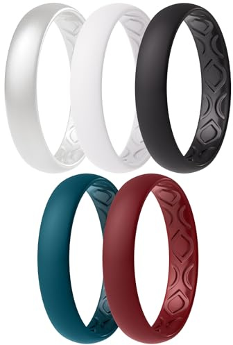 ThunderFit Women Breathable Silicone Promise Rings For Her Wedding Bands - 4mm Wide, 1.5mm Thick - 1-12 Variety Multipack, 5.5 - 6 (16.5mm), Silicone, No Gemstone