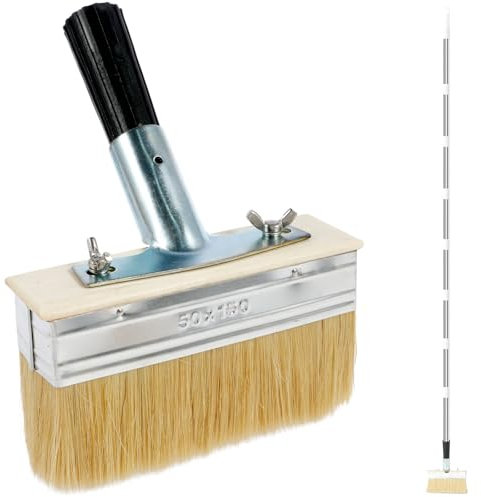 Brosse de surface de 170 cm, brosse de terrasse avec manche d'extension en acier inoxydable, brosse de terrasse, brosse de terrasse pour peintures, lasures, mur, plafond, abri de jardin et clôture