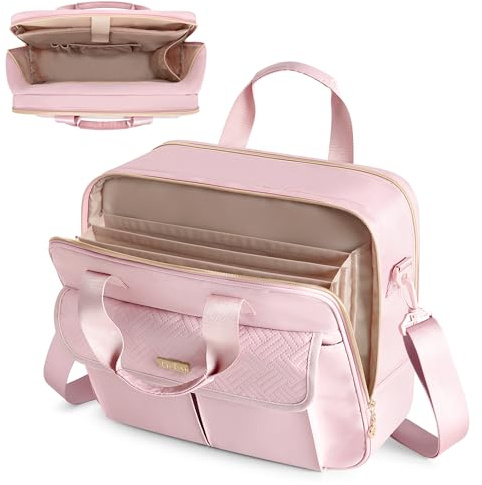 Prokva Borsa per Insegnanti con Organizer a Fisarmonica, Valigetta per Laptop da Donna, Ideale per Insegnanti, Tutor, Infermiere, Donne d'affari e Professionisti, Rosa