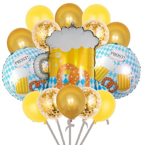 Decoraciones Oktoberfest 15 Pieces, Globos de Foil de Cerveza en Forma de Jarra de Cerveza, Decoraciones Bavaras para Oktoberfest, Bodas, Cumpleaños, Fiestas Bavaras, Fiestas Populares
