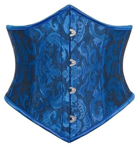 SCARLET DARKNESS Women's Medival Corset Top Lace Up Corset Shapewear with Metal Hook Dark Blue Jacquard 14