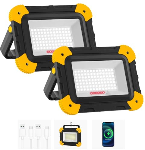 NATPOW Rechargeable LED Floodlights, 5 Modes Battery with USB Cable, 4000 mAh Portable Construction Lighting, IP65 Waterproof Construction Light for Garage, Camping, Fishing