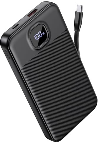 GREPRO Power Bank with Built in Cable, 22.5W Fast Charging 10000mAh Portable Charger with Type-C Input and 2 USB-C + USB-A Output Ports Compatible with iPhone 17 16 15 Pro Max phones and Tablets
