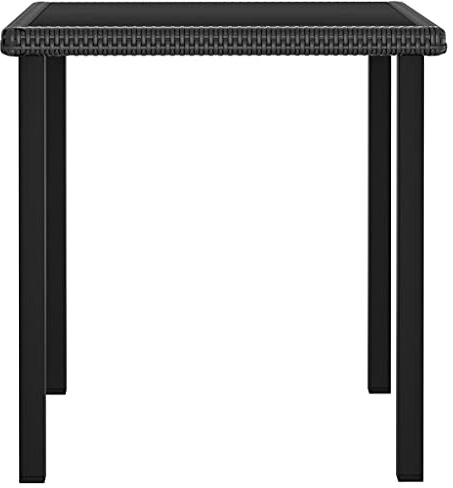 PTUGUOF Poly Rattan Esstisch 70x70x73 cm, PE Rattan Tisch Terrasse mit Glastischplatte, Garten-Esstisch Schwarz