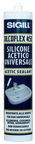 SIGILL, Silcoflex 450, Sigillante Siliconico Acetico Trasparente, Ideato per Applicazioni su Vetro, Ceramica e Alluminio, Resistente a Muffe ed Agenti Atmosferici, non Verniciabile, 280 ml