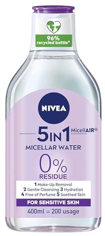 NIVEA Micellar Water Soothing, Fragrance Free Eye Makeup Remover, Micellar Cleansing Water for Sensitive Skin, Gentle Skin Cleanser (400ml)