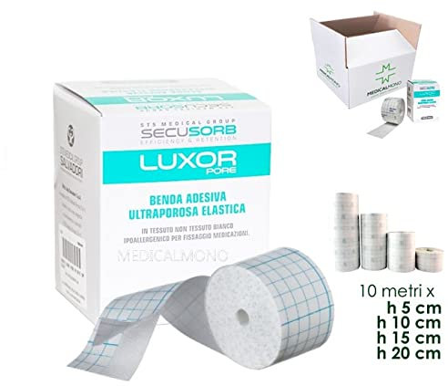 MEDICALMONO Cerotto Adesivo LUXOR Pore ultraporosa Elastica per Fissaggio Medicazioni in TNT - 10 MT x 5/10/15/20 CM (1, mt 10 x 5 cm)