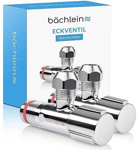 Bächlein Universal Eckventil selbstdichtend [2er Set], 1/2 Zoll Eckregulierventil für Kalt- und Warmwasserleitungen mit klassischem Schraubverschluss