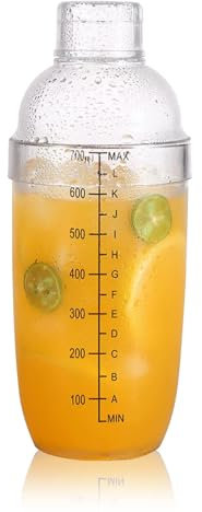 Shaker per cocktail, bicchiere di plastica per barman, agitatore per tè freddo con bilancia da bar (700ml)