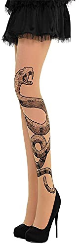 Yummy Bee - Medias de piel de serpiente, estampado de serpiente negra, medias estampadas para mujer, tatuaje gótico, vudú, bruja, doctor, terror, disfraz de Halloween, medias para adultos