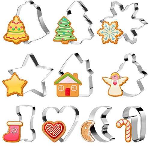 10 Stück Weihnachten Keksausstecher, Plätzchen Ausstecher Edelstahl Ausstechformen Set für Keks, Weichobst, Sandwichkäse, Tortendeko