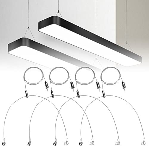 JUNMEIDO 4 Stück Seilaufhängung Edelstahl Drahtseil Aufhängung Stahlseil Verstellbar ⌀ 1.5mm*1m Draht Seil Hängende für LED Panel Lampe Aquarium Licht