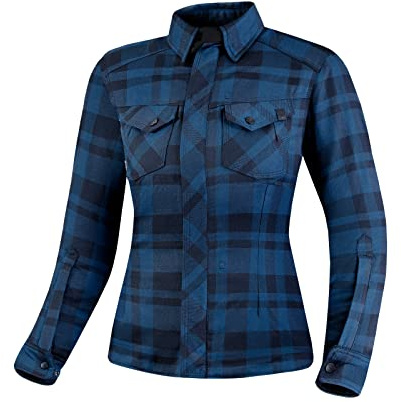 SHIMA RENEGADE LADY 2 Camisa Moto Mujere - Chaqueta Moto de Algodóncon con FiberQL - Aramida y capa de refrigeración, protectores CE, cremallera y cierre (Azul, L)